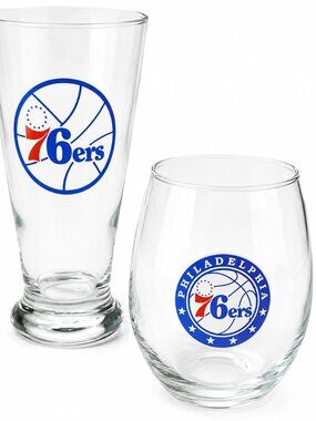 Philadelphia 76ers NBA Drinking Glasses – Set of 2 Mixed Style Glassware